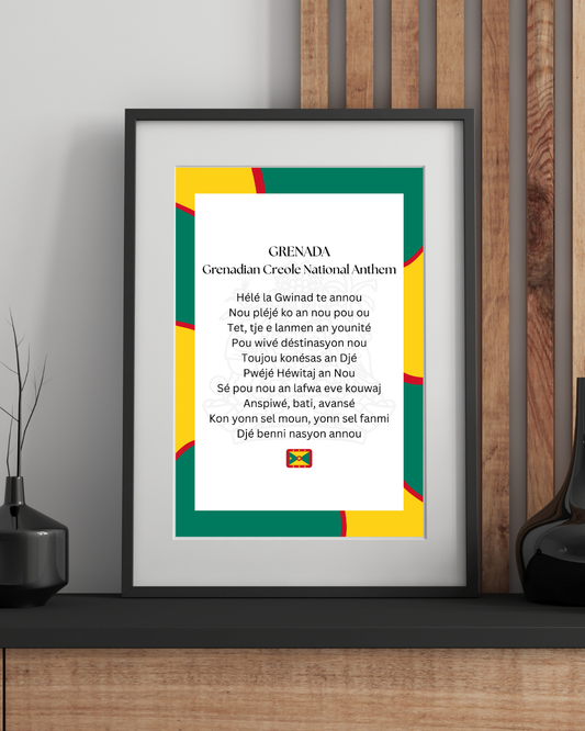Grenada National Anthem Poster Print in Grenadian Creole