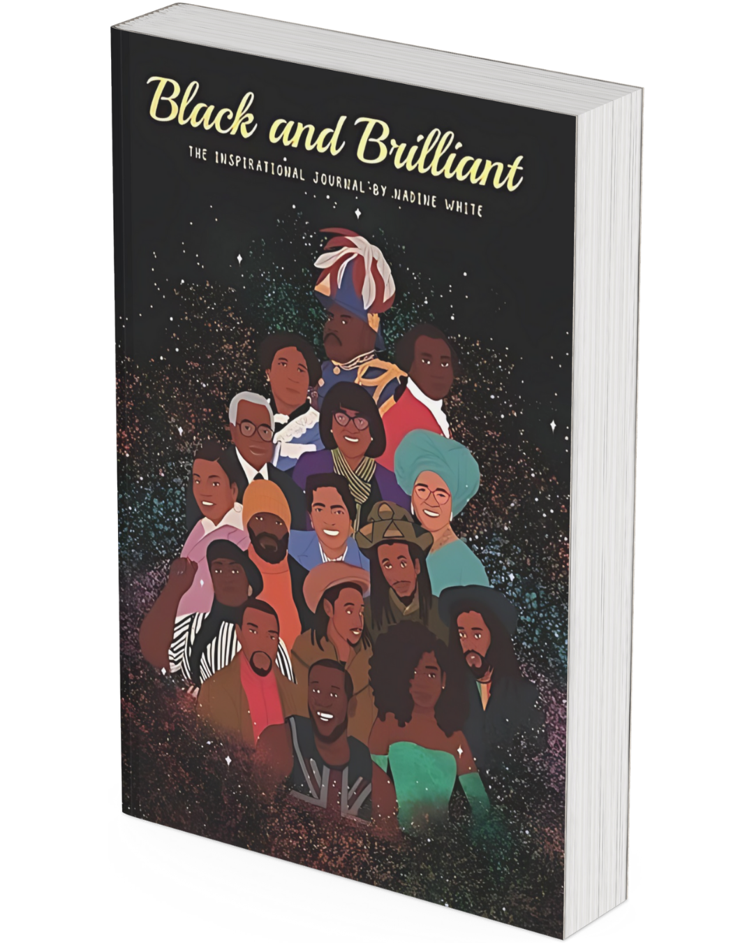 Book titled 'Black and Brilliant' with a diverse group of illustrated people on the cover.